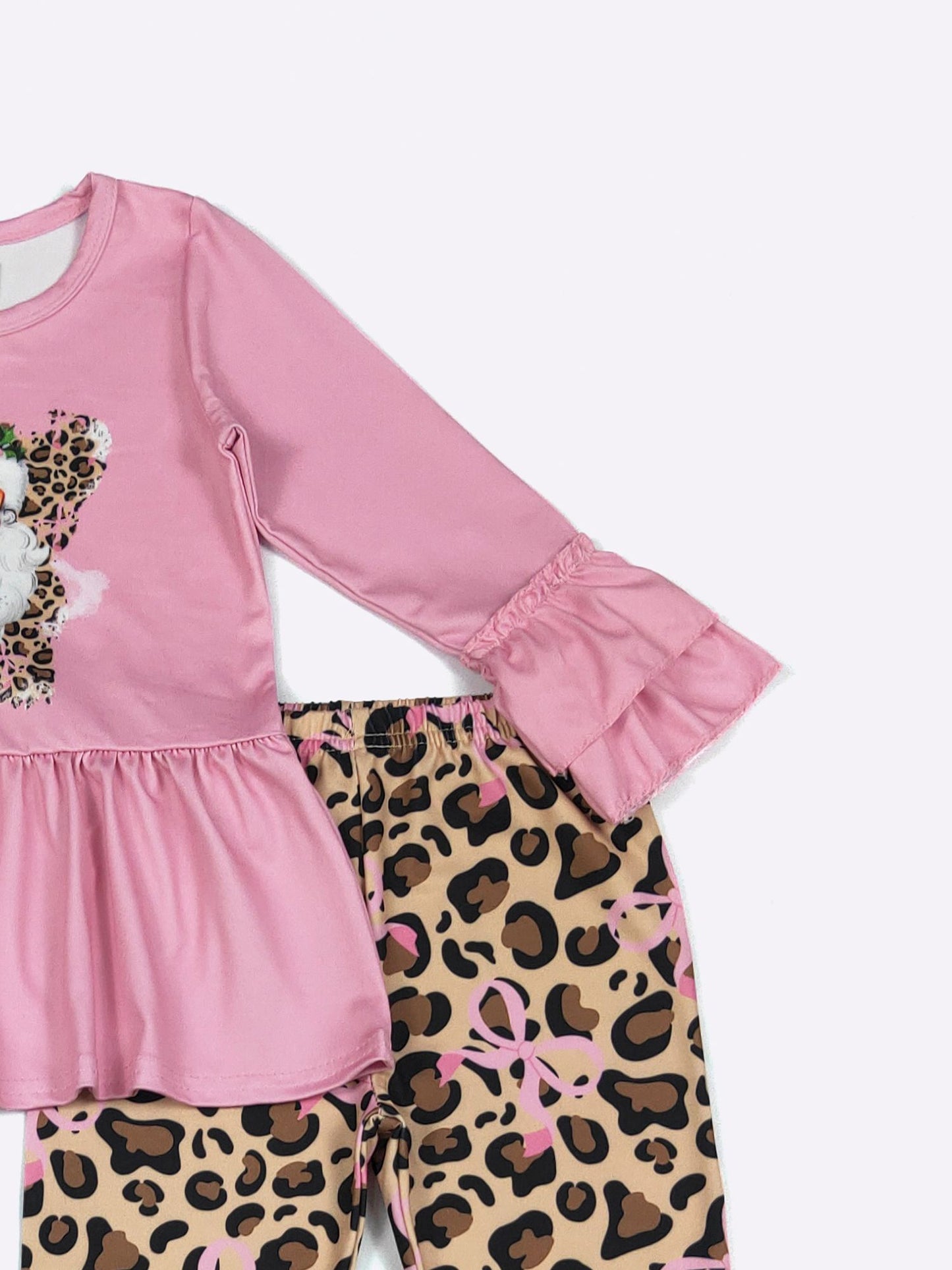 Pink Leopard Santa Bell Bottom Set