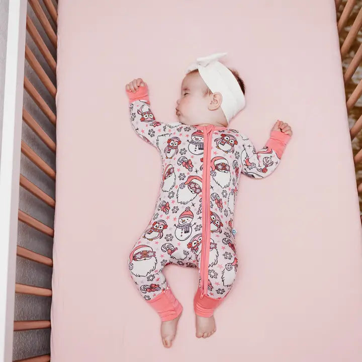 Monkeeroos: Pink Christmas Bamboo Zippy Romper