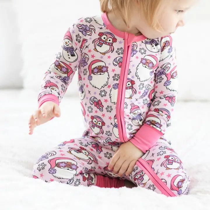 Monkeeroos: Pink Christmas Bamboo Zippy Romper