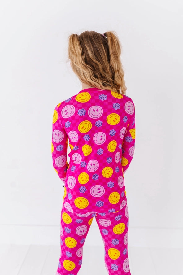 Kiki + Lulu: Pink Electric Smiles Bamboo Two Piece Set