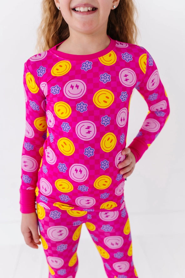 Kiki + Lulu: Pink Electric Smiles Bamboo Two Piece Set