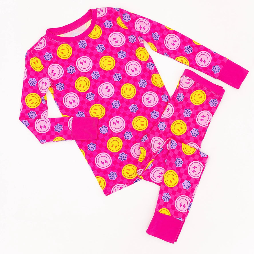 Kiki + Lulu: Pink Electric Smiles Bamboo Two Piece Set