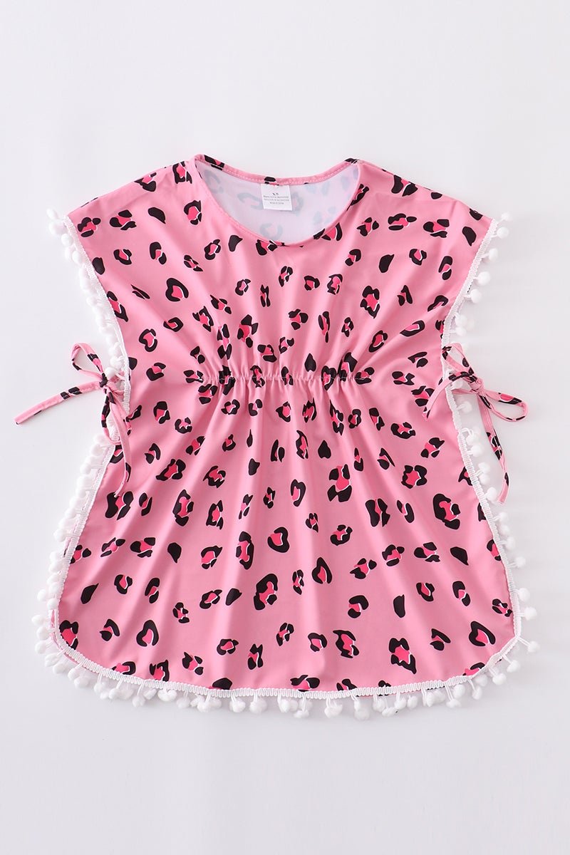 Pink Leopard Pom Swimsuit Cover Up