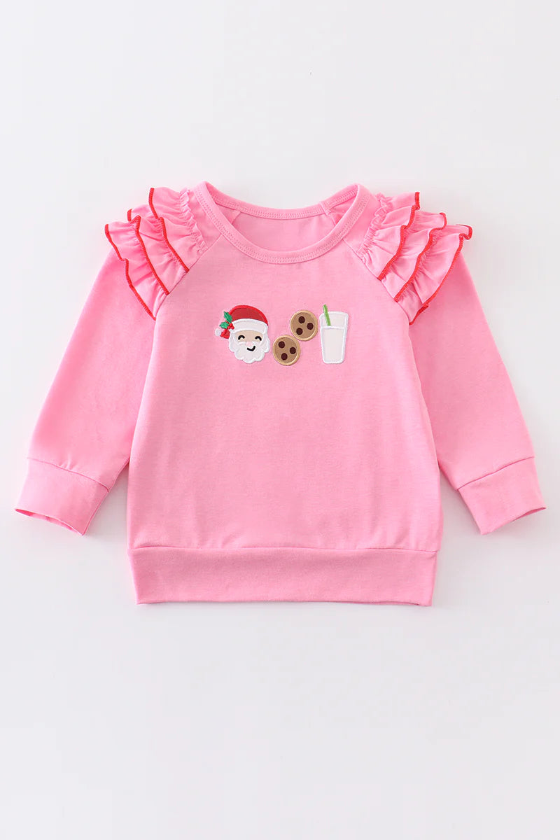 Pink Santa Cookies & Milk Ruffle Crewneck