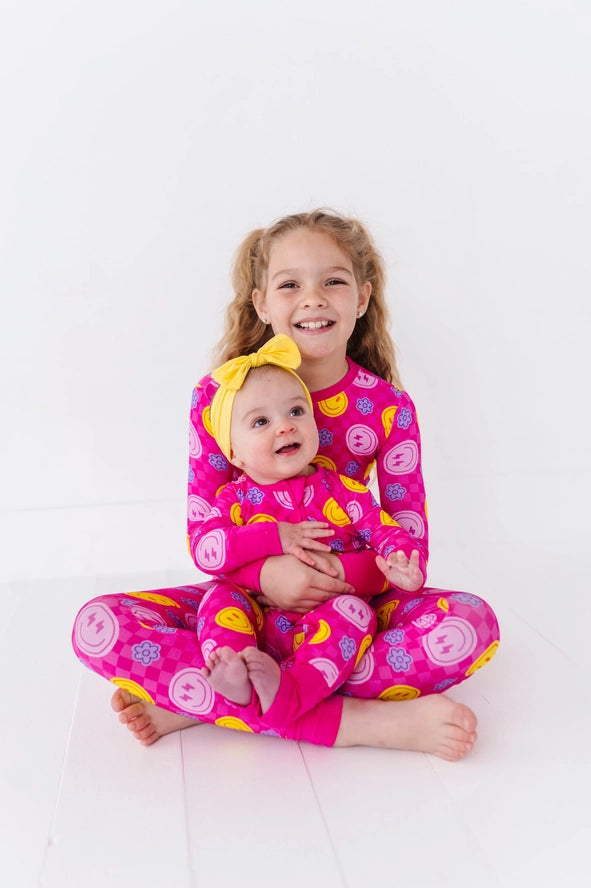 Kiki + Lulu: Pink Electric Smiles Bamboo Two Piece Set