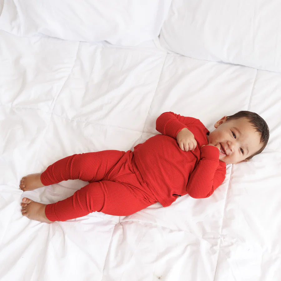 Millie + Roo: Red Ribbed Bamboo Two-Piece Set