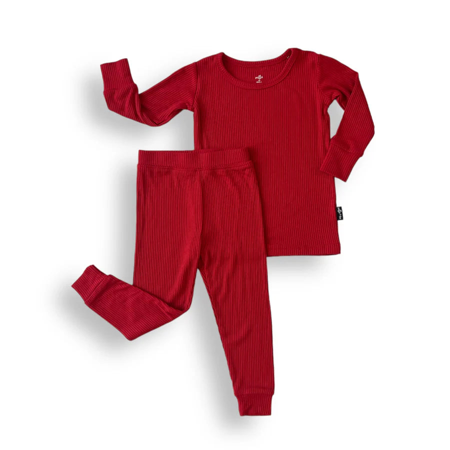 Millie + Roo: Red Ribbed Bamboo Two-Piece Set