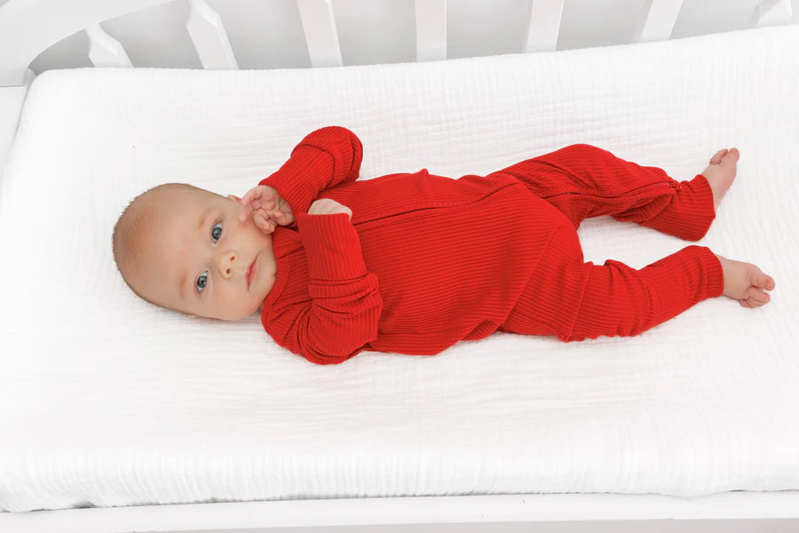 Millie + Roo: Red Ribbed Bamboo Two-Piece Set