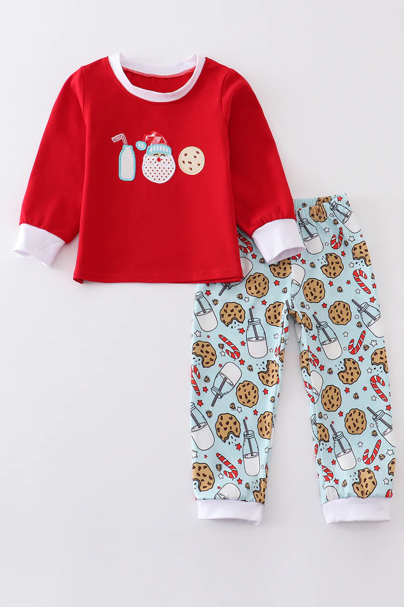 Red Santa Milk & Cookies Two Piece PJS (no ruffle)
