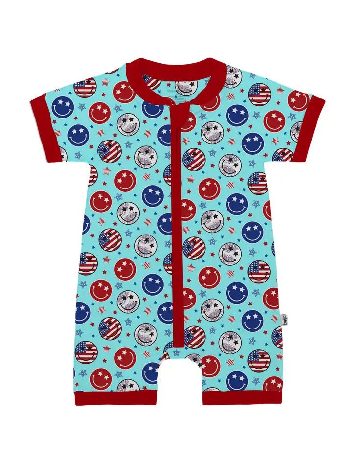 Bundle Of Joy Company: Rad, White, and Smiley Bamboo Shortie Romper