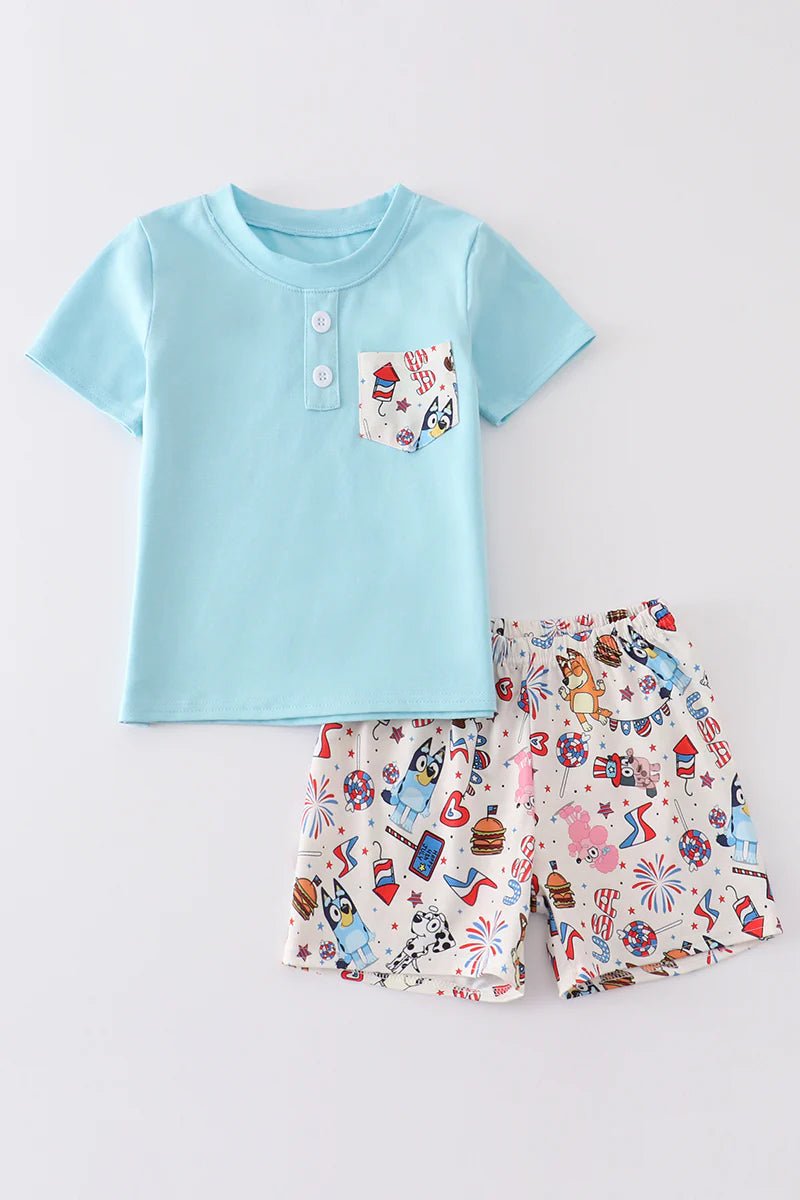 Red White and Bluey Boy Short Set