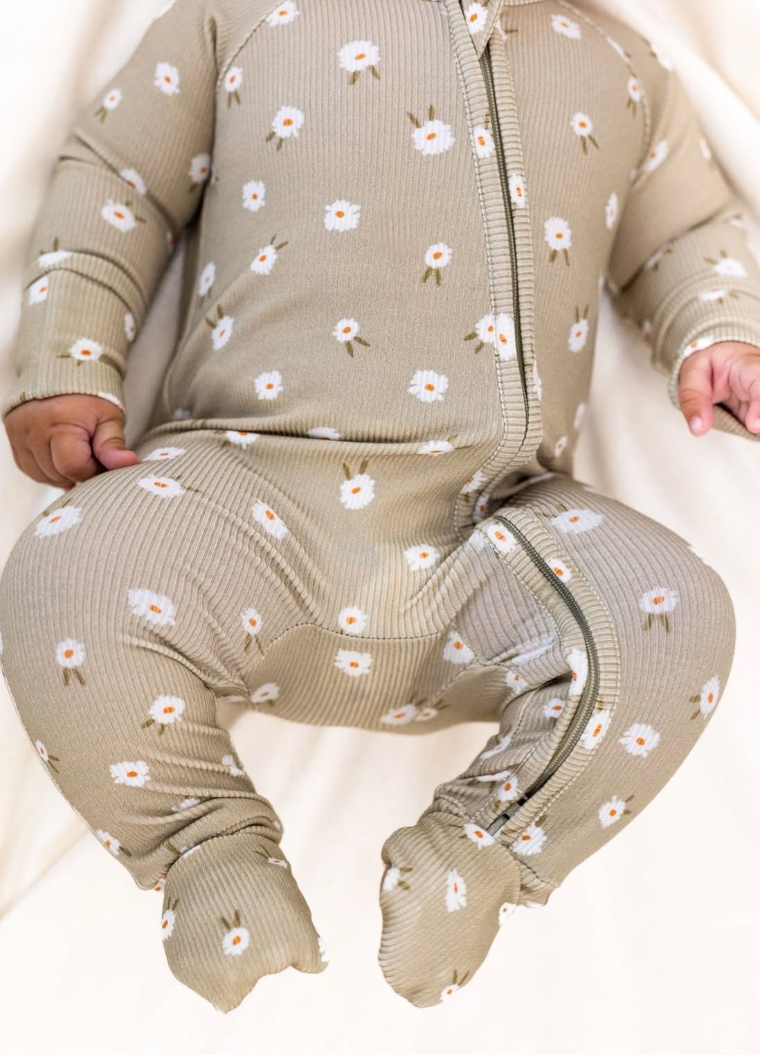 Belle & Bros: Sage Floral Ribbed Bamboo Zippy Romper