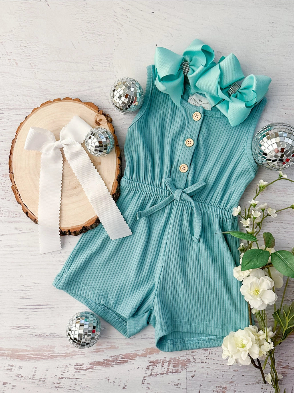Girls Ribbed Romper- Sage