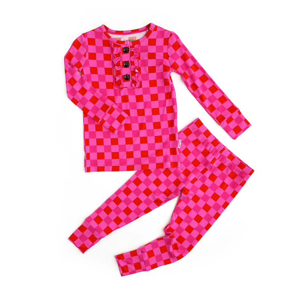 Gigi & Max: Sydney Pink Checks Ruffle Two Piece Bamboo Set