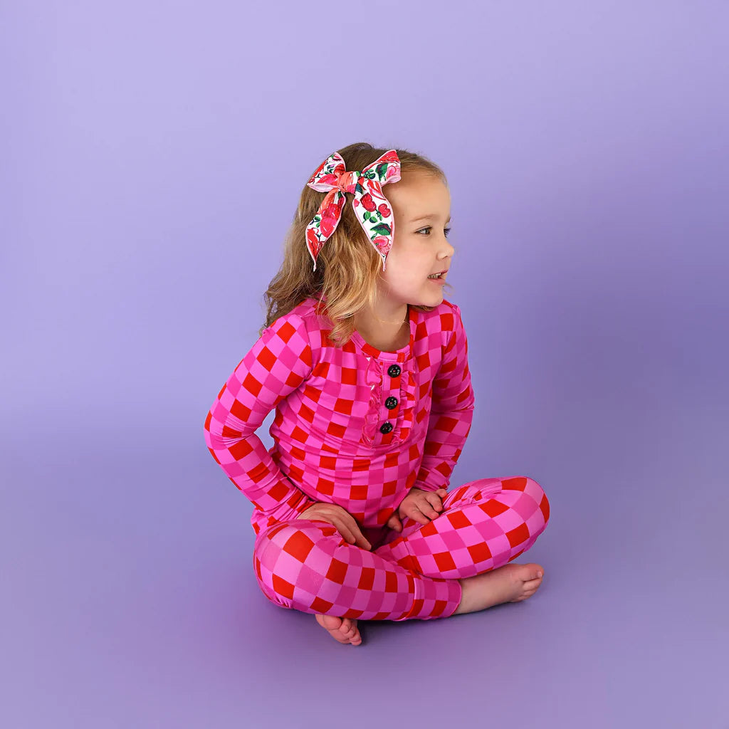 Gigi & Max: Sydney Pink Checks Ruffle Two Piece Bamboo Set