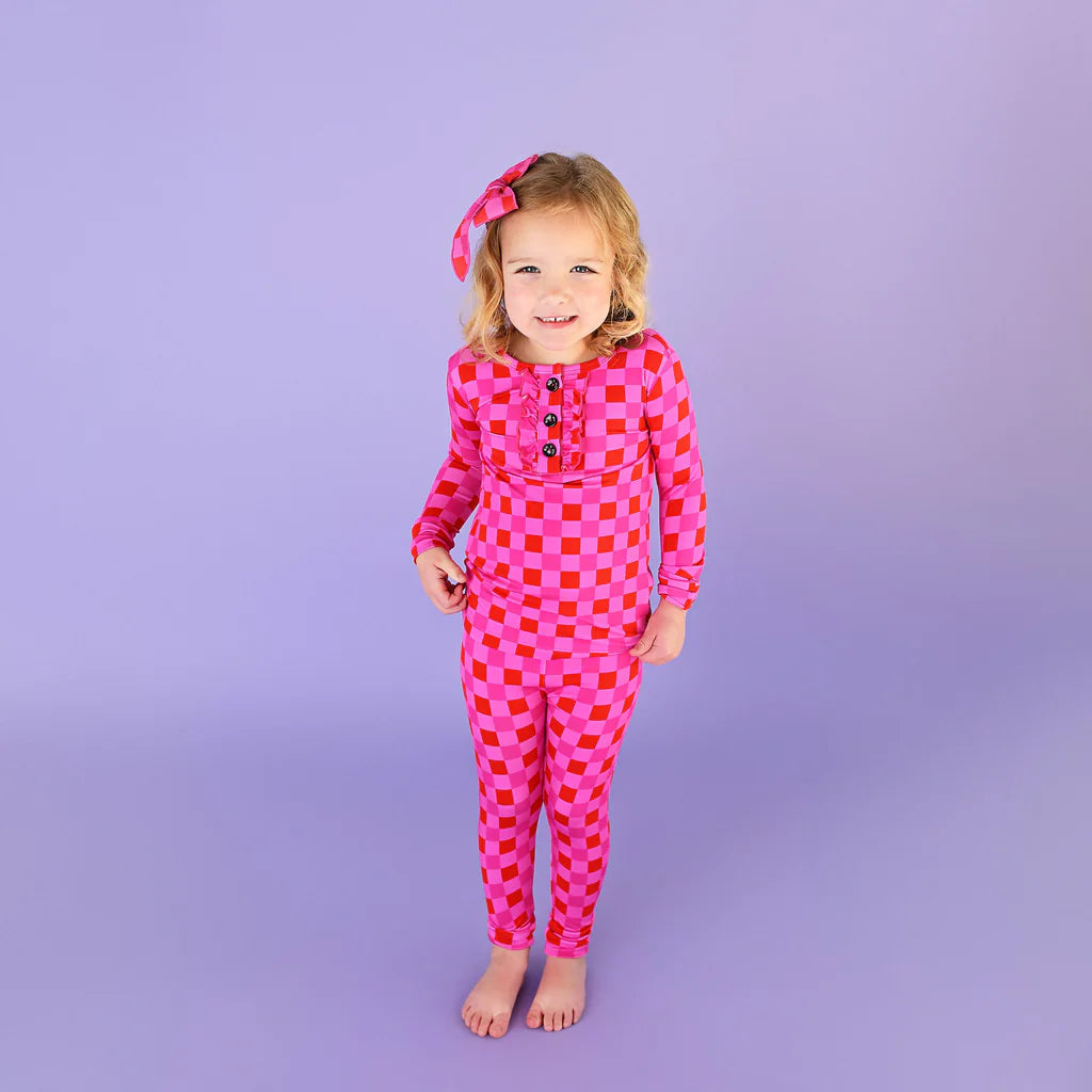 Gigi & Max: Sydney Pink Checks Ruffle Two Piece Bamboo Set