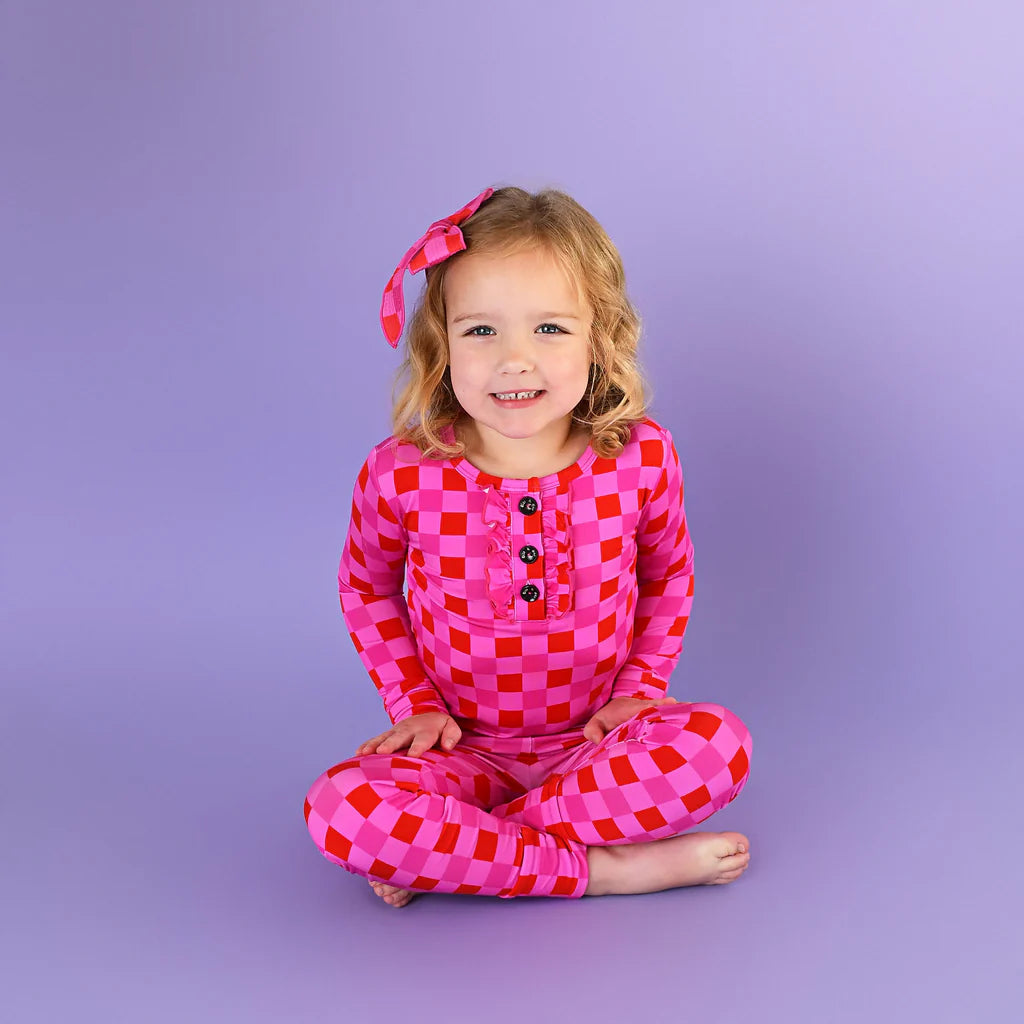 Gigi & Max: Sydney Pink Checks Ruffle Two Piece Bamboo Set