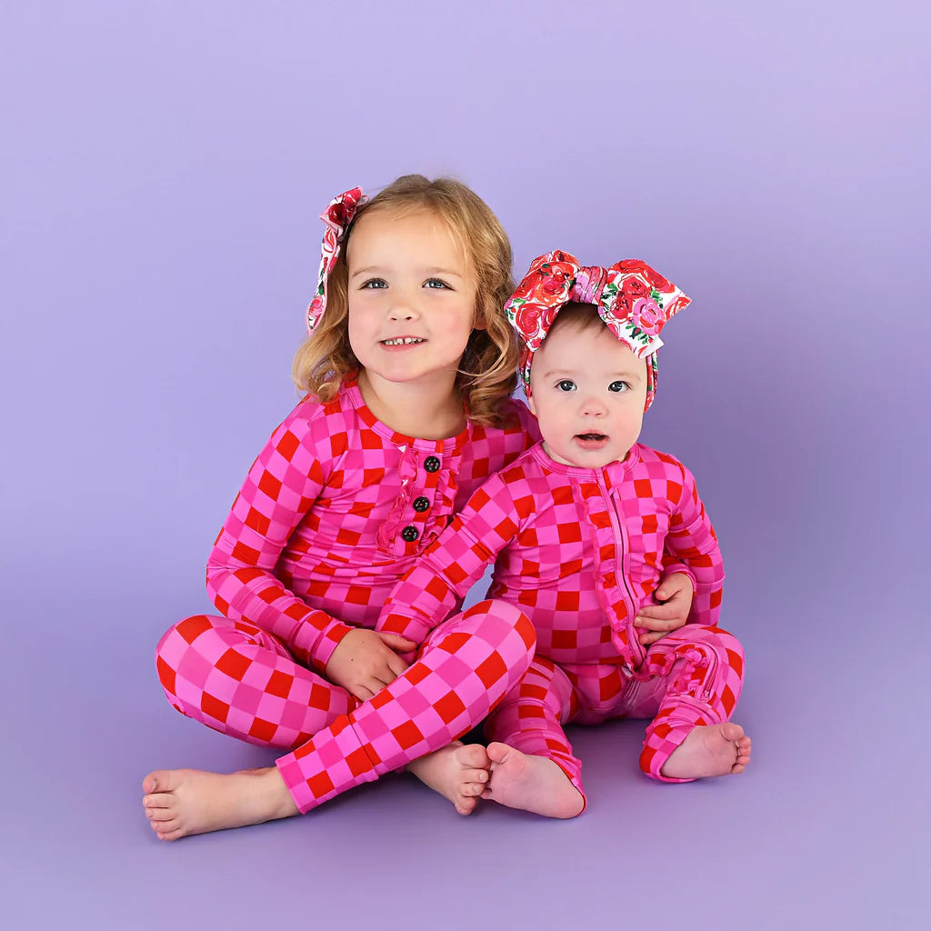 Gigi & Max: Sydney Pink Checks Ruffle Bamboo Zippy