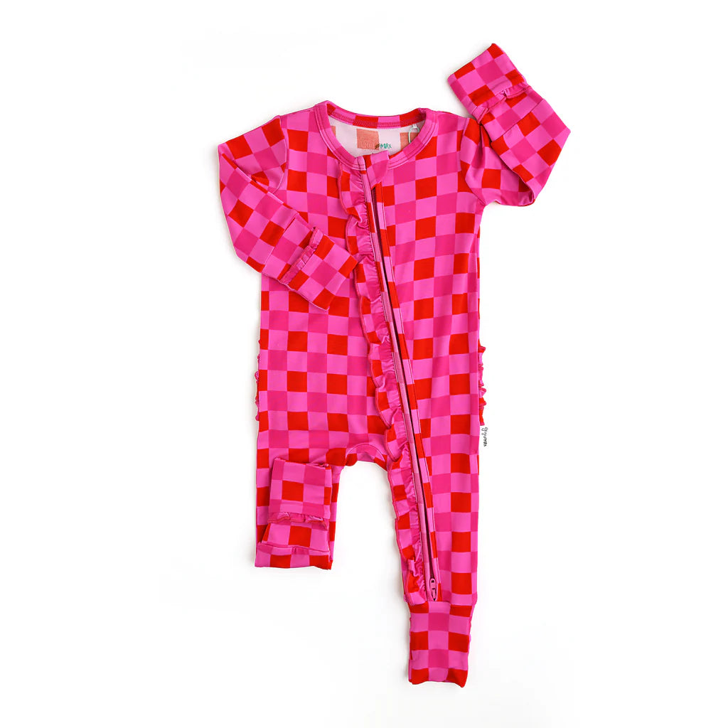 Gigi & Max: Sydney Pink Checks Ruffle Bamboo Zippy