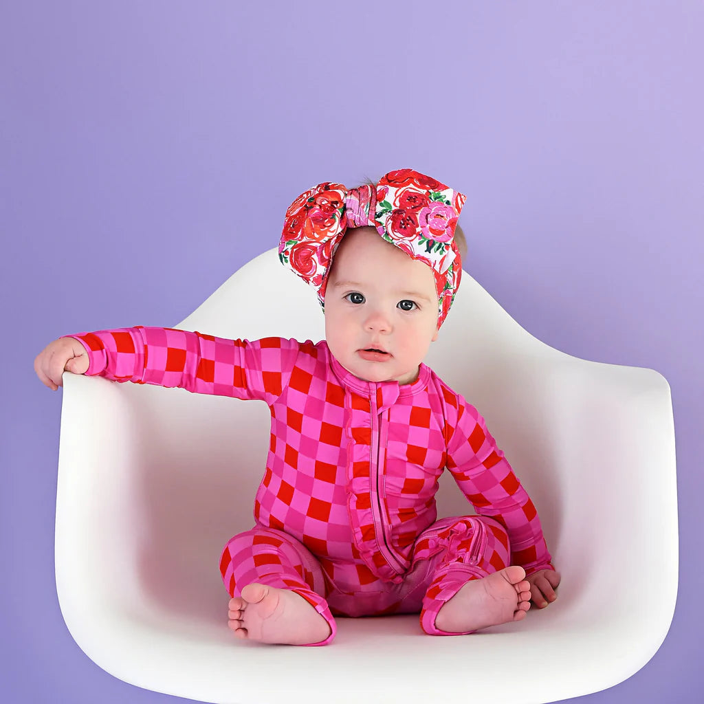 Gigi & Max: Sydney Pink Checks Ruffle Bamboo Zippy