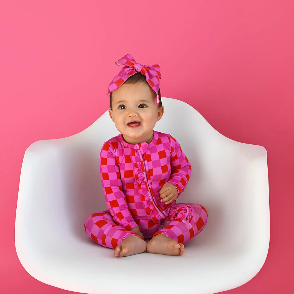 Gigi & Max: Sydney Pink Checks Ruffle Bamboo Zippy
