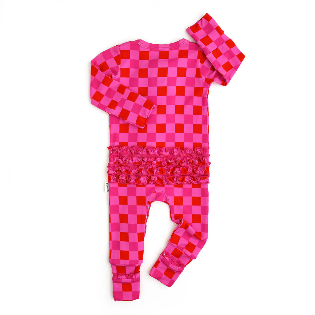 Gigi & Max: Sydney Pink Checks Ruffle Bamboo Zippy
