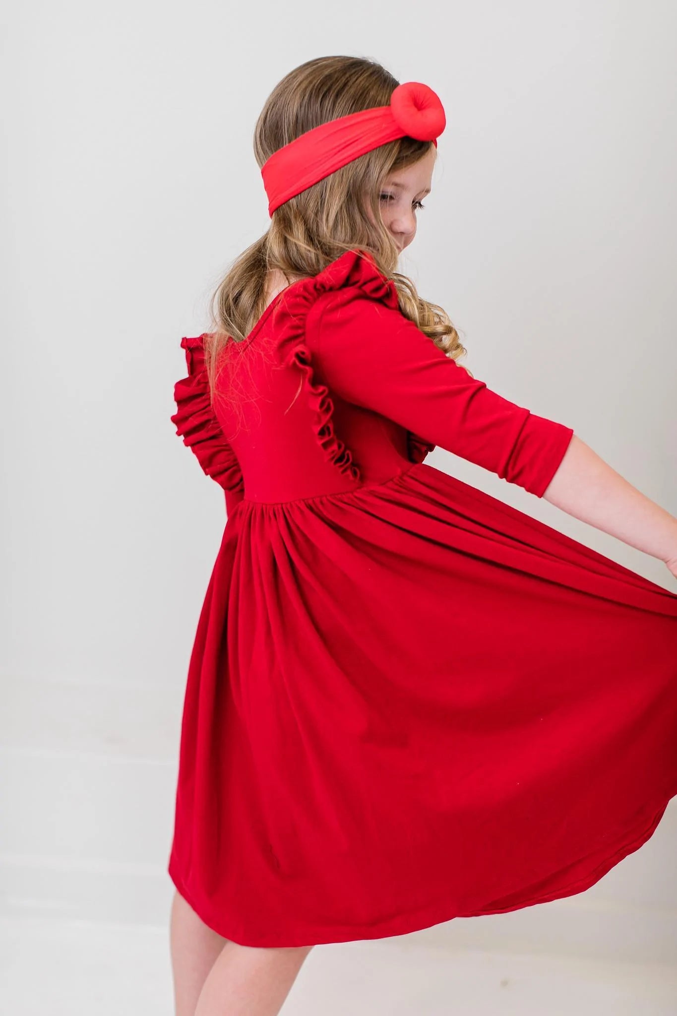 Mila & Rose Solid Red Ruffle Twirl Dress