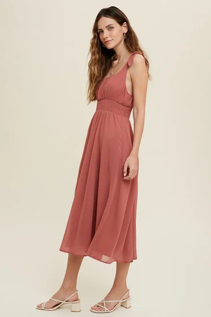 Self Tie straps- Midi Dress- MANY COLORS