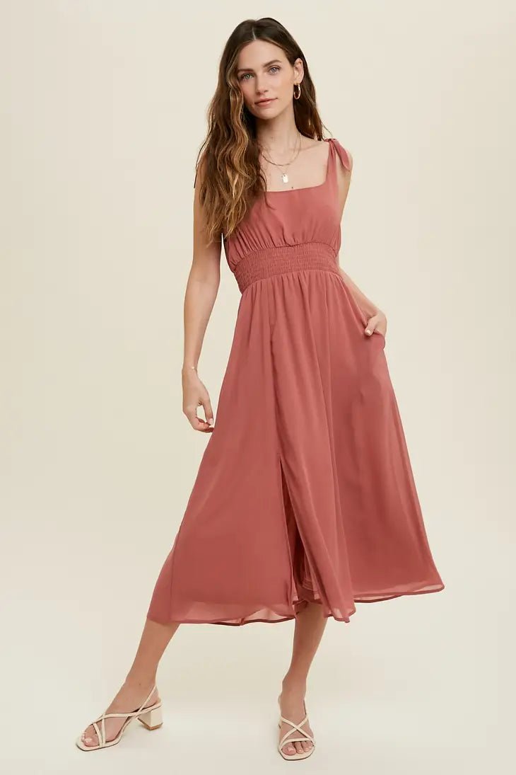 Self Tie straps- Midi Dress- MANY COLORS