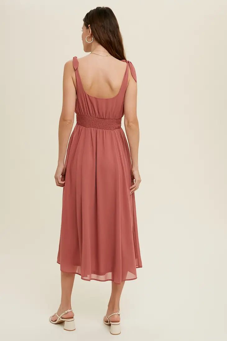 Self Tie straps- Midi Dress- MANY COLORS