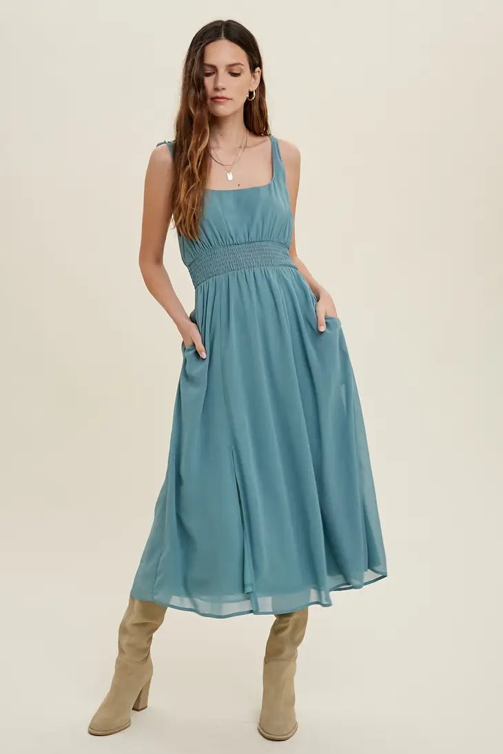 Self Tie straps- Midi Dress- MANY COLORS