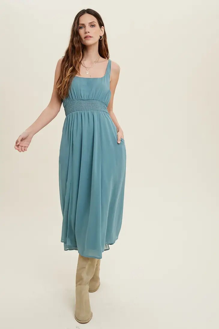Self Tie straps- Midi Dress- MANY COLORS