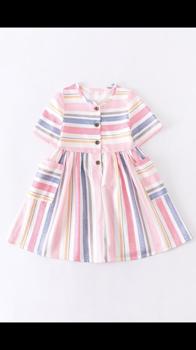 Stripe Rainbow Button Down Dress