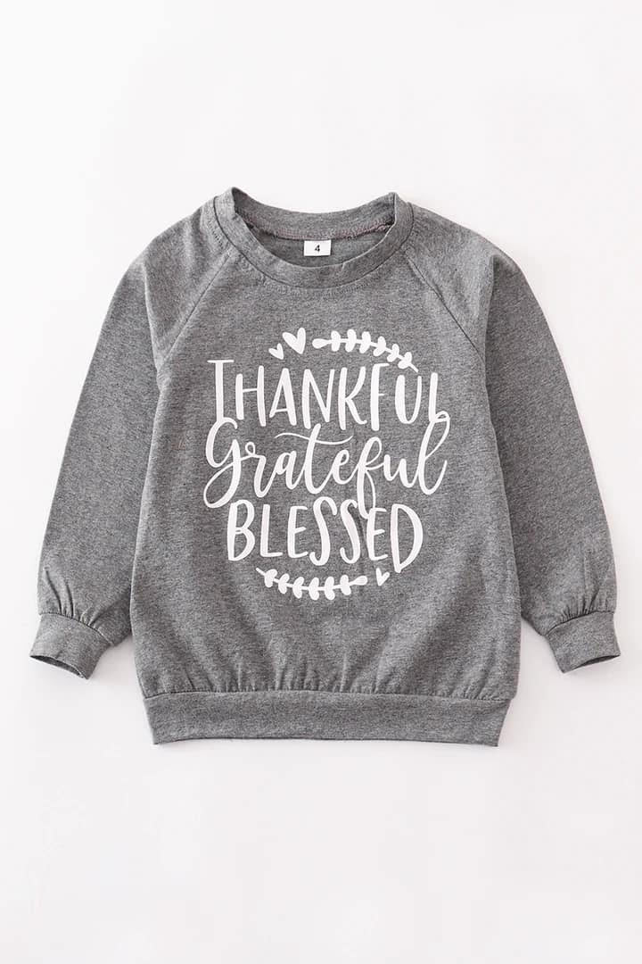 Grey Thankful & Blessed Crewneck