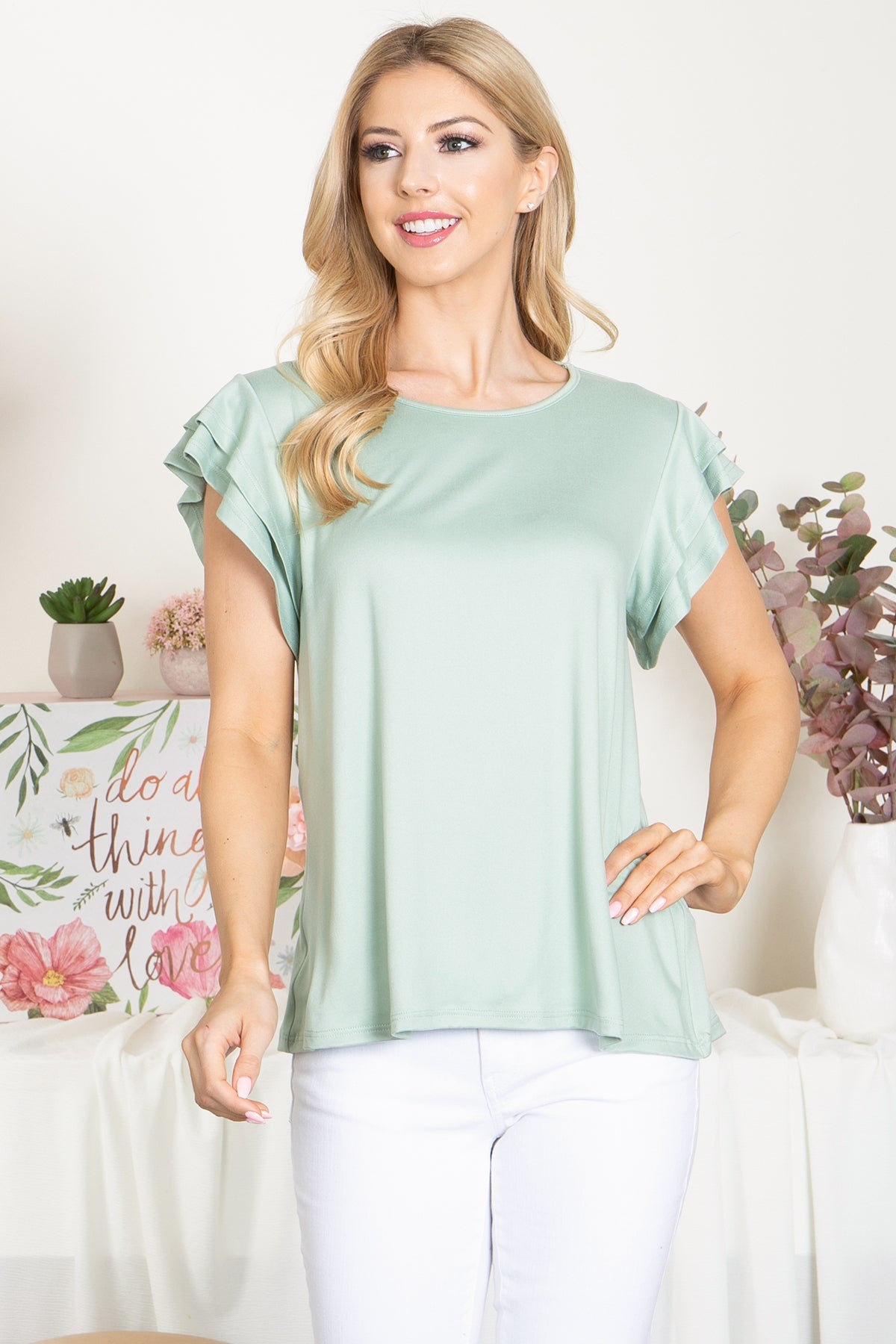 Layered Ruffle Short Sleeve Solid Top- MANY COLORS