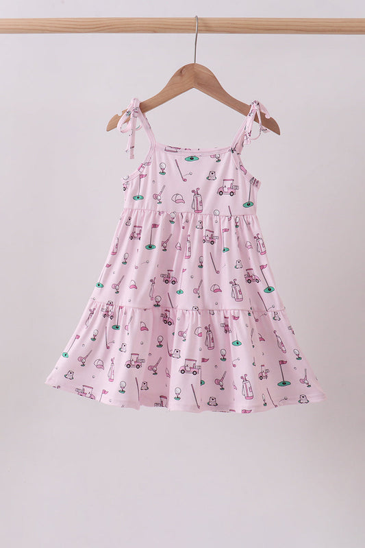 Pink Golf Print Tiered Dress