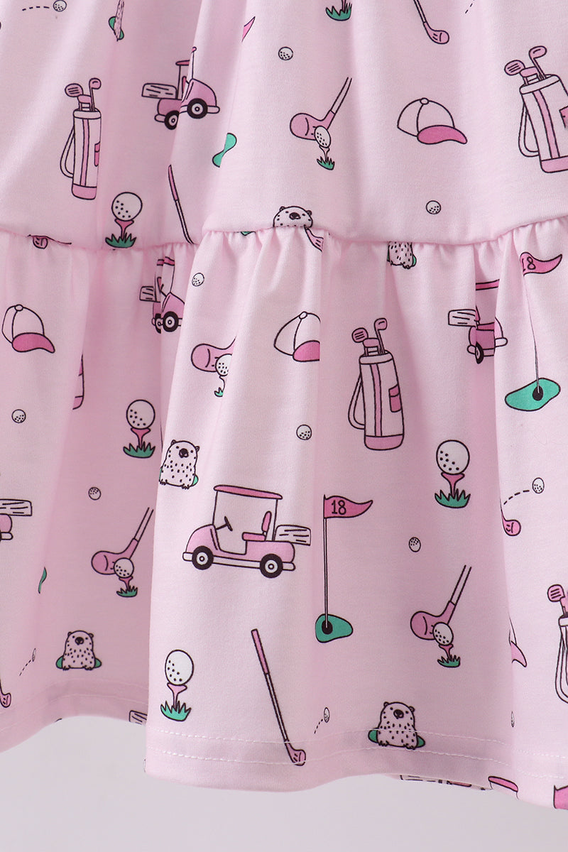 Pink Golf Print Tiered Dress