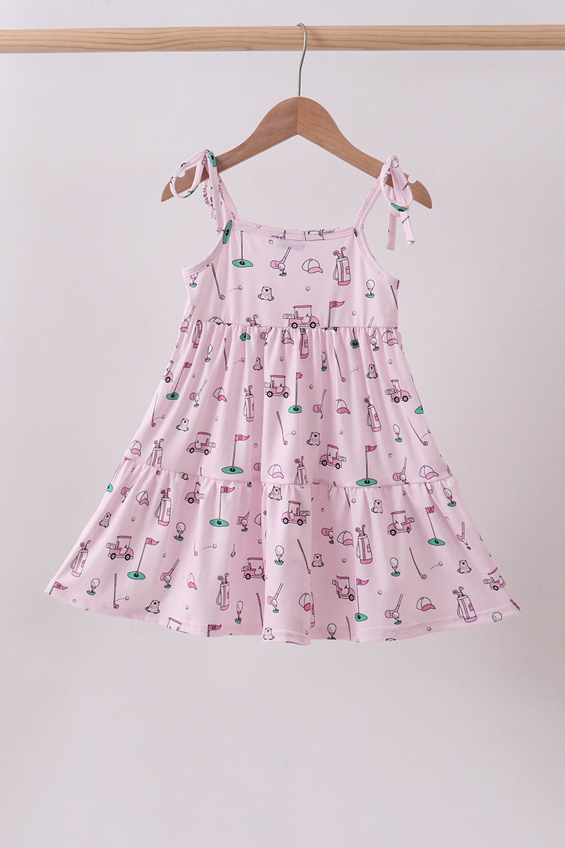 Pink Golf Print Tiered Dress