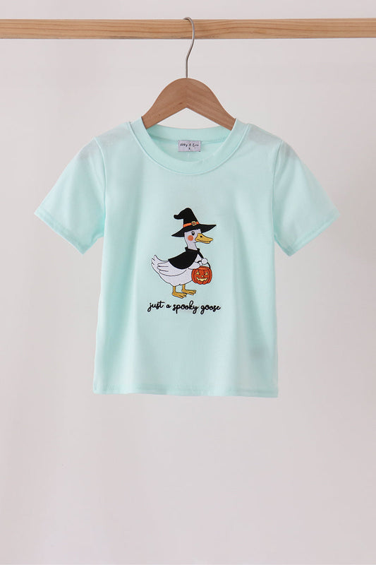 Blue Halloween Goose Embroidery Top
