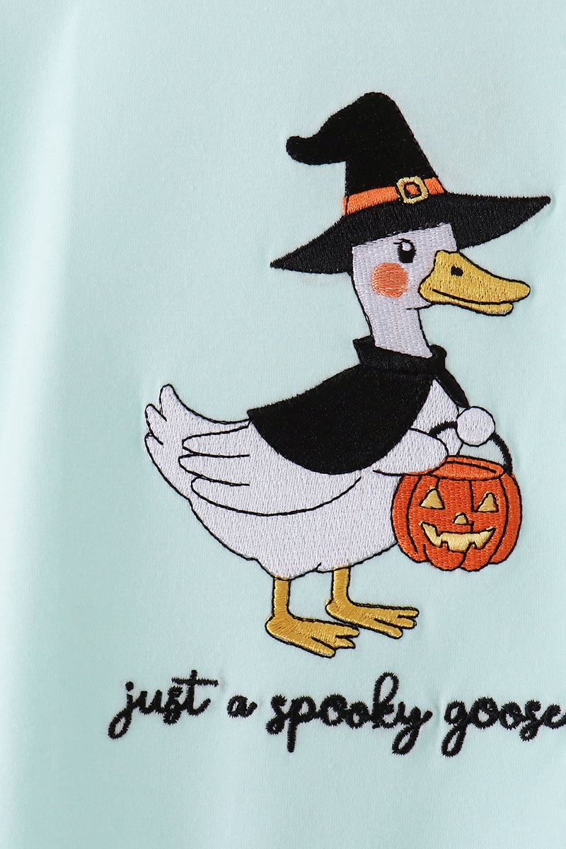 Blue Halloween Goose Embroidery Romper