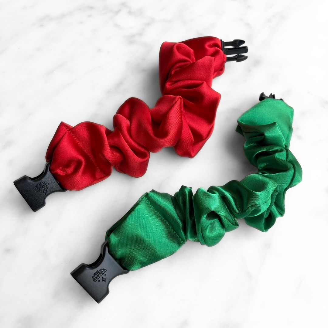 Jolly Duo - 2-Pack Christmas Holiday Buckle Scrunchies - No Snagging, No Tangles