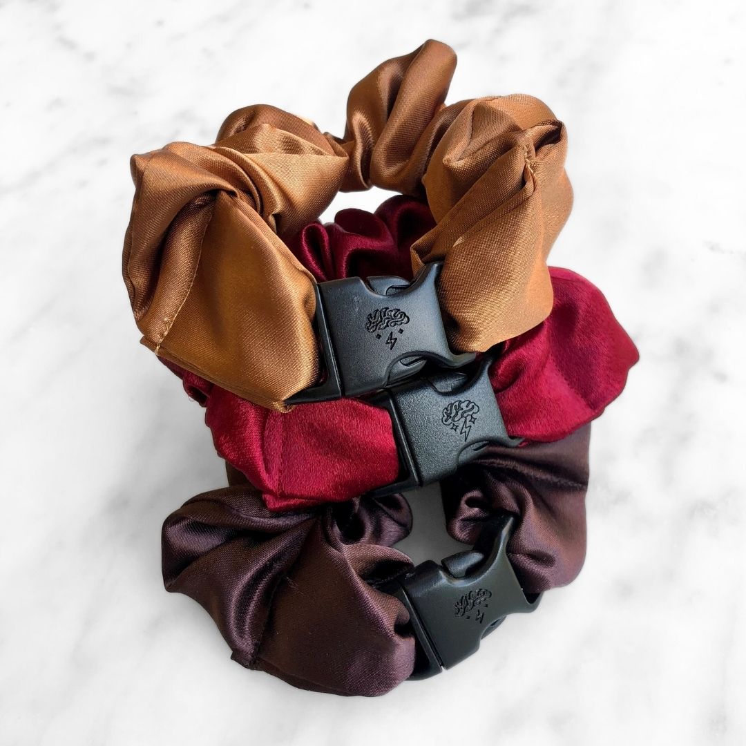 Fall Essentials - 3-Pack Autumn Halloween Buckle Scrunchies - No Snagging, No Tangles