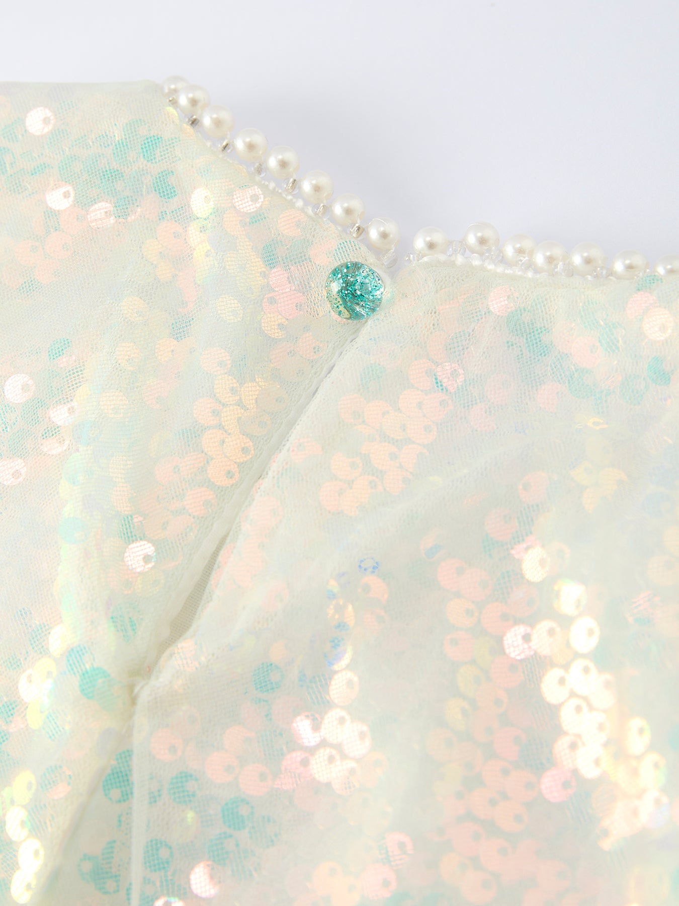 Iridescent Sequin Bow Ruffle Tulle Girls Dress