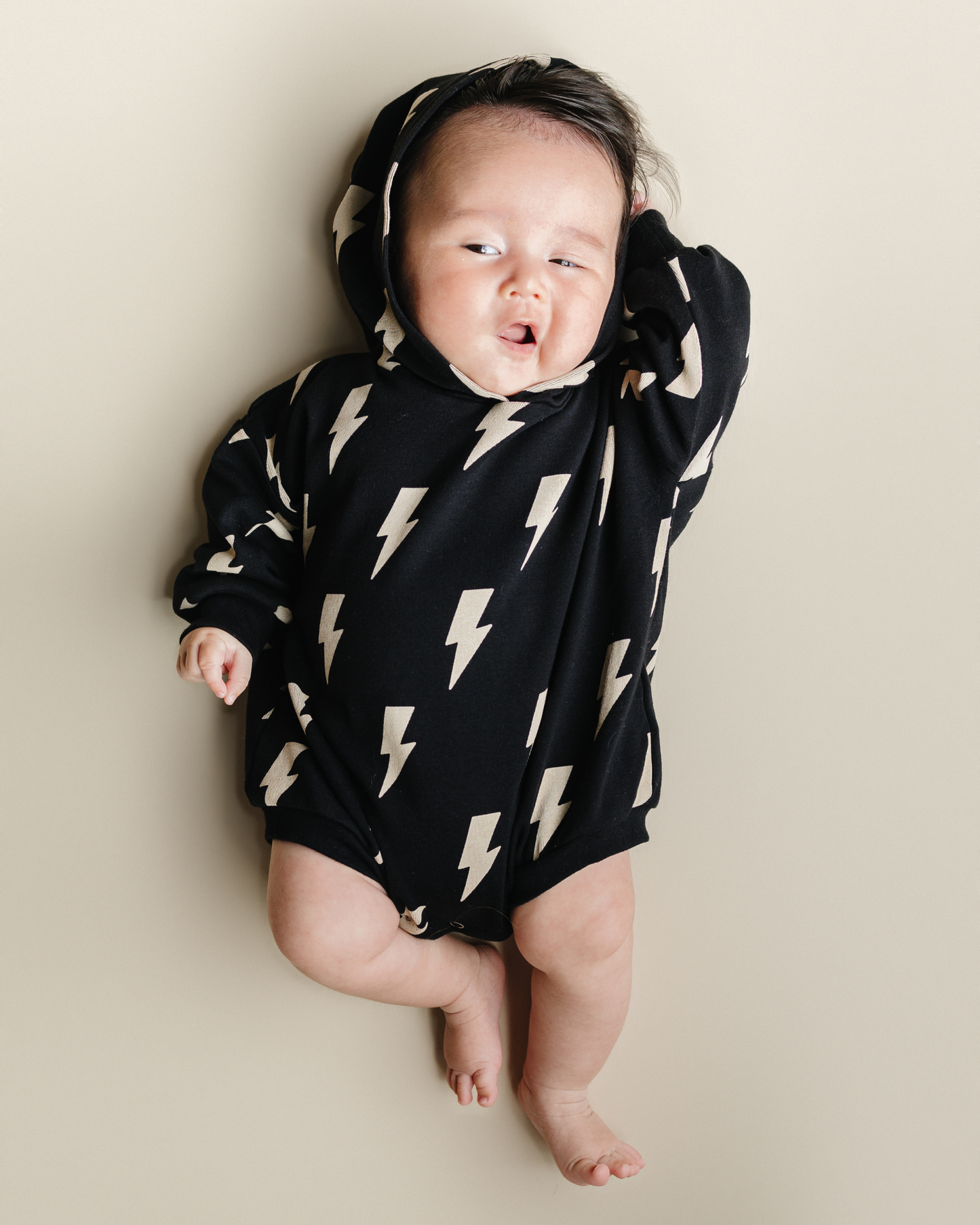 Hooded Bubble Romper  |  Black Bolts