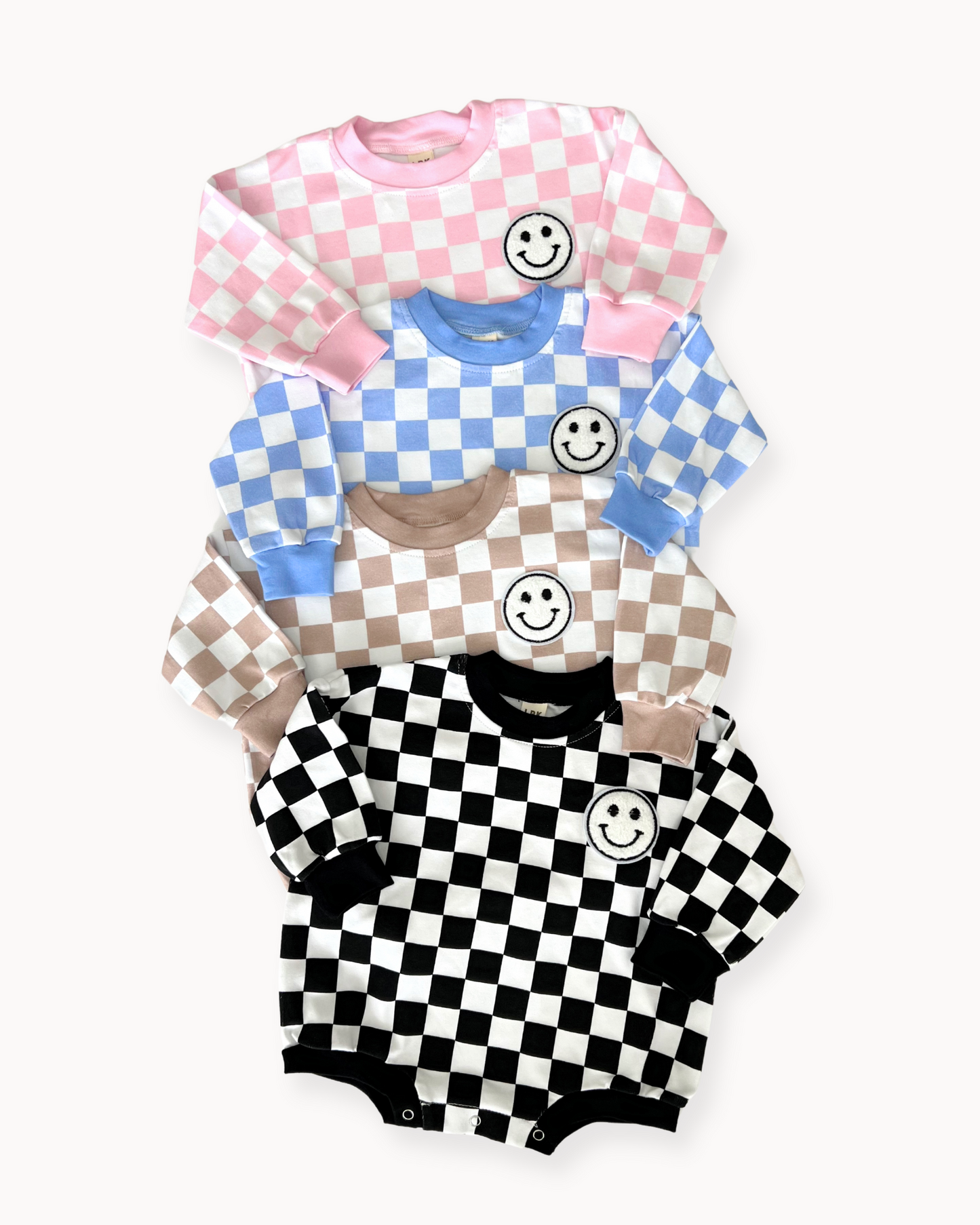 Bubble Romper | Checkered Smiley Black