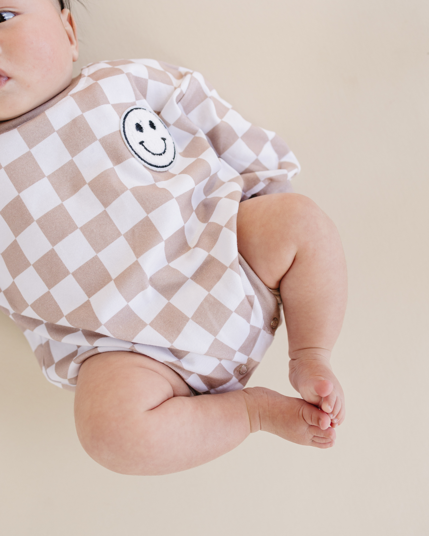 Bubble Romper | Checkered Smiley Latte