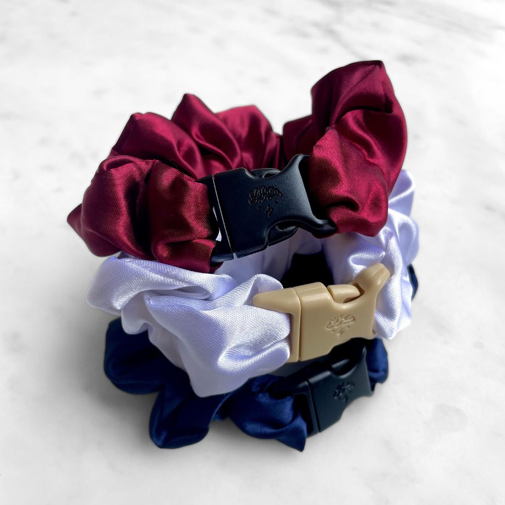 USA Patriotic Red White Blue - 3-Pack Buckle Scrunchies Bundle - No Snagging, No Tangles