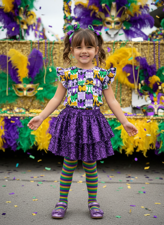Mardi bows ruffle tee