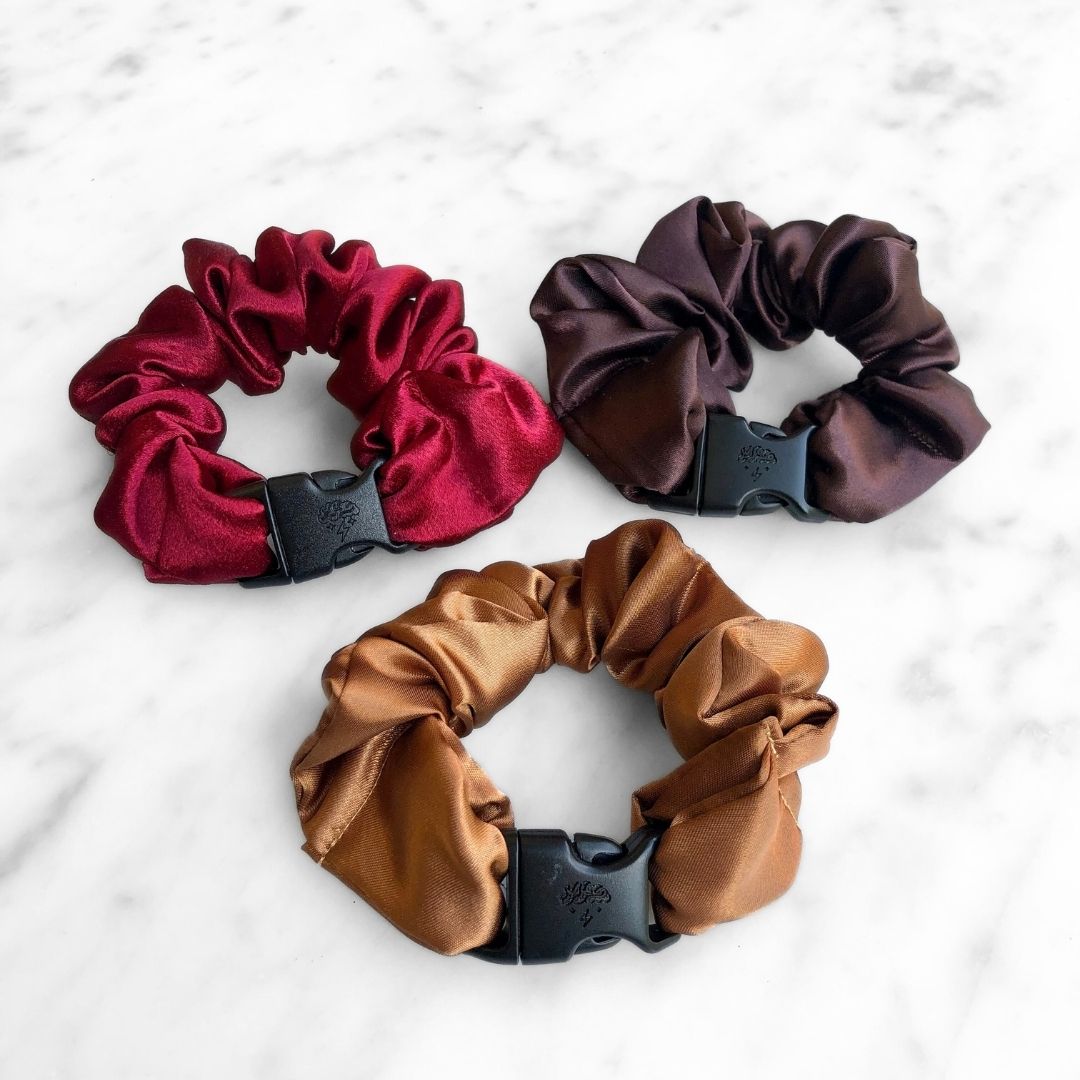 Fall Essentials - 3-Pack Autumn Halloween Buckle Scrunchies - No Snagging, No Tangles