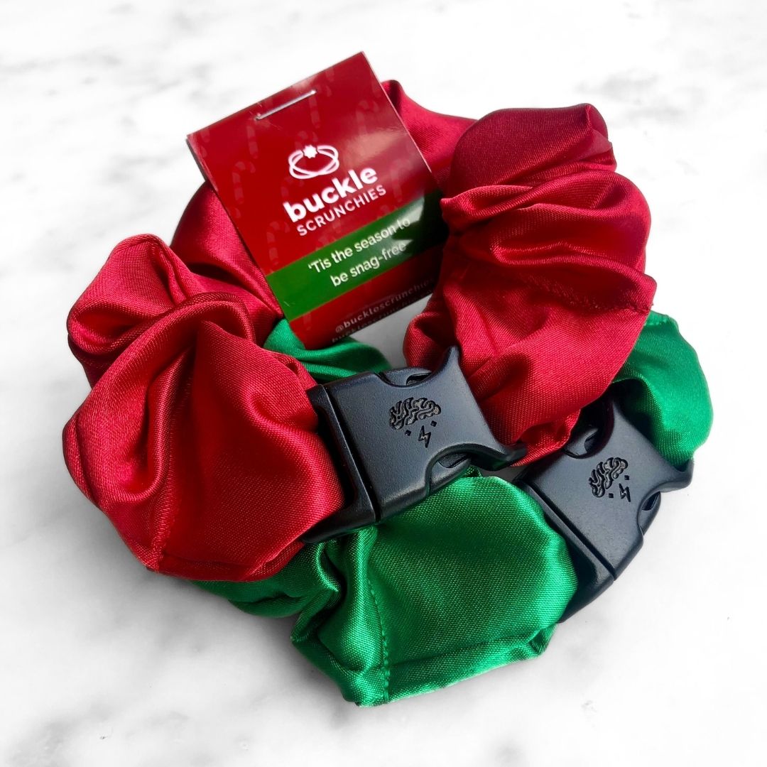Jolly Duo - 2-Pack Christmas Holiday Buckle Scrunchies - No Snagging, No Tangles